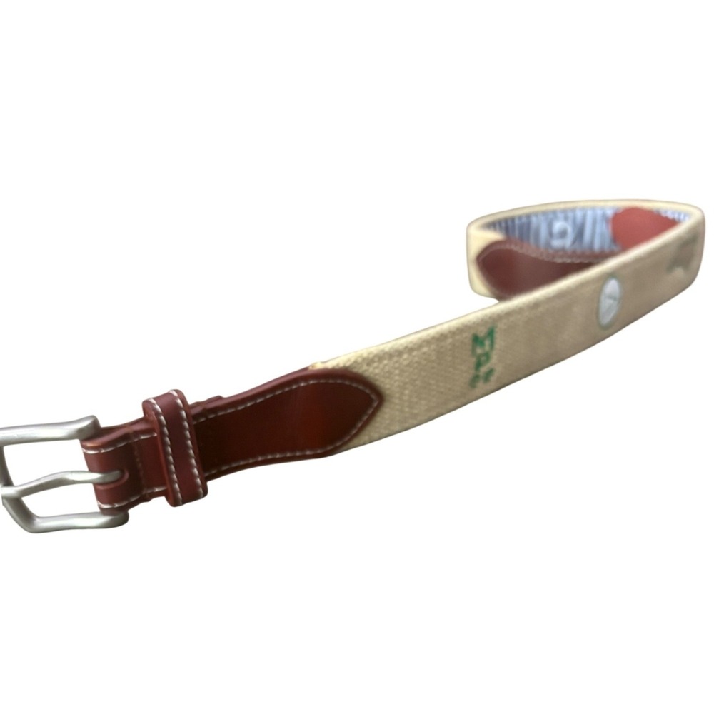 Peter Millar Needlepoint Belt Mens 32 NC Golf Tee 1921 Preppy Made in USA Brass